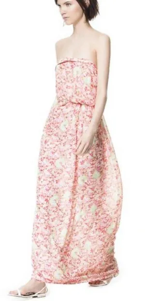 Zara‎ Basic Floral Strapless Maxi Dress in Pink Boho Draped Size US XS thumbnail 1