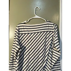 Loft Women's Size Large Boatneck T-Shirt White Navy Stripes Terry Cloth Boatneck thumbnail 6