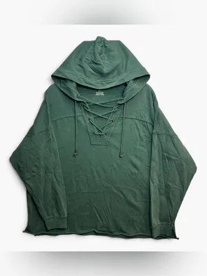 Aerie Green Lace-Up Oversized Hoodie Sweatshirt Size Small NWT thumbnail 3