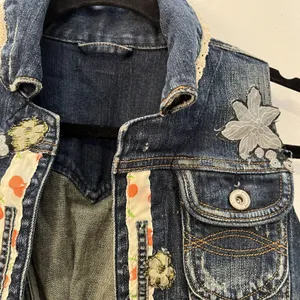 Dark Wash Distressed Embellished Distressed Denim Jean Vest XS‎ Y2K Unbranded thumbnail 2