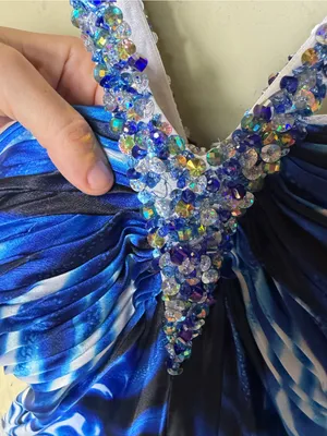 Cache Y2K Rhinestone Halter Blue Abstract Maxi Homecoming/ Prom Dress Size 10 thumbnail 11