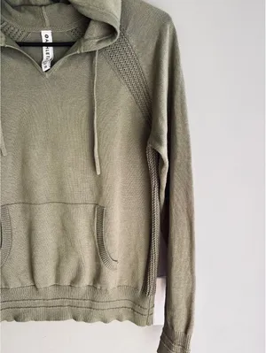 Athleta Evergreen Hoodie Sweater Pullover Olive Green Knit XS thumbnail 9