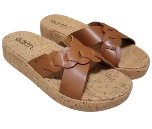 Earth Scotti‎ Leather Platform Slide Sandals Cork Comfort Size 9 NWT thumbnail 1