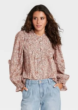 ✨ NWOT✨Universal Thread Floral Long Sleeve Ruffle ✨ thumbnail 1