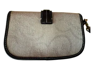 Dooney & Bourke Vintage Tan Canvas Flap Wristlet Black Leather Trim thumbnail 5
