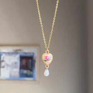 Handmade cottage fairy antique style heart rose necklace🌹🩵 thumbnail 3