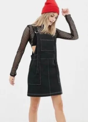 The Ragged Priest Black Denim Dungaree Overall Dress thumbnail 1