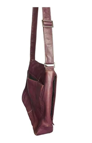 Levenger Shoulder Bag Large Medium Maroon Burgundy Fold Over Chic Purse Saddle thumbnail 4