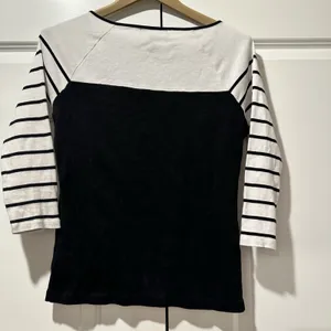 Lauren Ralph Lauren Womens M Black White Colorblock Striped Button Shoulder Top thumbnail 5