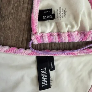 Triangl Swimwear Vinca Lotus Pink Stripe Terry Toweling Bikini Set Size Small thumbnail 5
