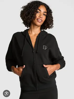 Victoria's Secret PINK Black Full Zip Hoodie Size Small thumbnail 1