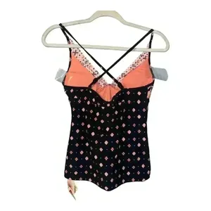 Seafolly Inka Gypsy‎ Black/Pink V-Neck Tankini, Size 6 thumbnail 3
