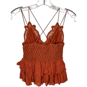 NWT Free People Adella Cami XS Winding Roads Rust Lace Peplum Top thumbnail 6