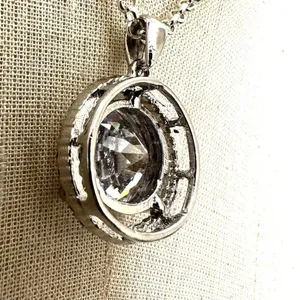 Silver tone circle rhinestone pendant necklace thumbnail 5