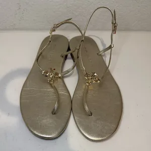 TORY BURCH Capri Strap Sandal Spark Gold Size 8 T-Strap Thong Metallic Logo thumbnail 3