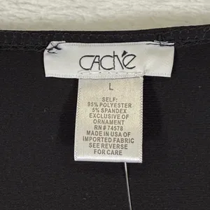 Cache Womens Black‎ One Shoulder Ruched Knit Tunic Shirt Chain Detail Size L NEW thumbnail 2