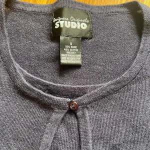 Y2K Cotton Ramie Navy Open Front Cardigan Sweater Embroidered Trim Vintage Sz S thumbnail 3