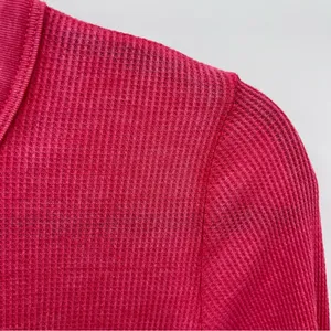 Aerie Henley thermal women’s M red waffle knit distressed neckline long sleeve thumbnail 15