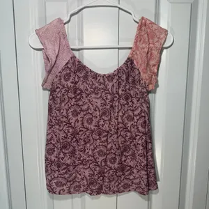 Mixed Print Top Womens XS Pink Floral Paisley Cap Sleeve Boho Silky Flowy Pajama thumbnail 2