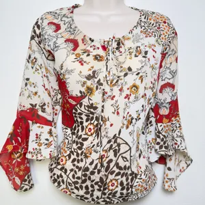 VTG 90s Women Fairy Grunge Boho Top Large Patchwork Western Bell‎ Flare Sleeve thumbnail 9