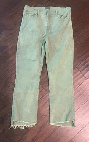 MOTHER Olive Green the Insider Crop Step Fray Denim Jeans 33 GUC thumbnail 1
