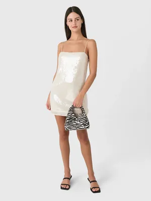 NEW Rotate Women's Sequin Mini Dress Egret‎ Off White Women’s Size 4 thumbnail 3