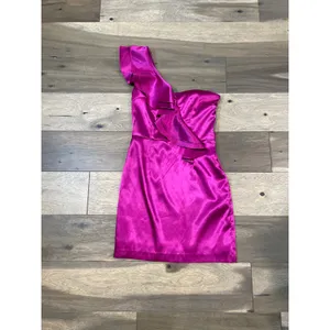 Hailey Logan by Adrianna Papell Satin One Shoulder Ruffle Dress Size M Pink thumbnail 5