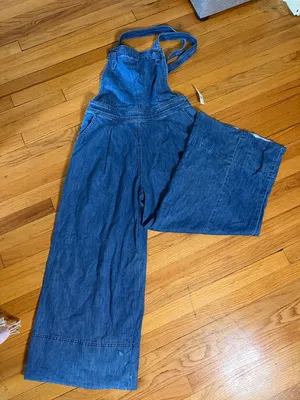Maeve Blue Wide-Leg Denim Overalls with Crossback Straps thumbnail 3