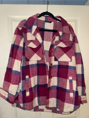 Members Mark Plaid Shacket Pink Size L thumbnail 1