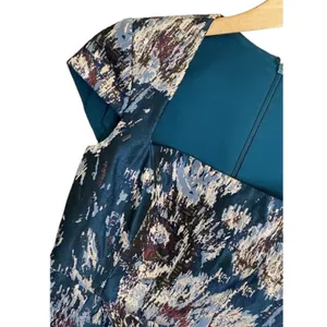 Kay Unger New York Teal Metallic Floral Brocade Tulip Cocktail Dress Size 0 thumbnail 4