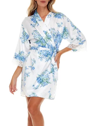 Flora Nikrooz “Sabrina” Floral Print Satin Robe thumbnail 1