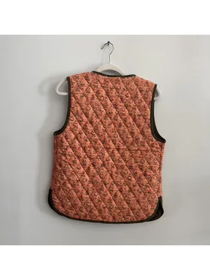 Free People Claudine Quilted Floral Vest In Orange And Olive thumbnail 6