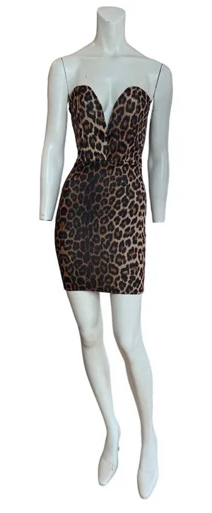 Roly Poly Leopard Print Strapless Mini Dress Brown Black Size M NWT thumbnail 1