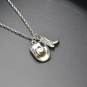 Minimalist Cowboy Boot and Hat Necklace Silver thumbnail 2