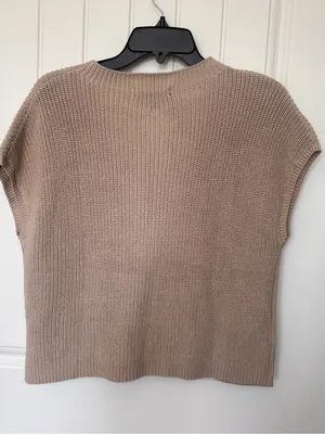 LILLUSORY Taupe 100% Cotton Cap Sleeve Pocket Knit Sweater Top L‎ thumbnail 3