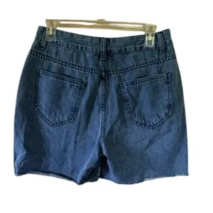 ROMWE Women’s Star Patchwork Denim Shorts Blue Raw Hem Size Medium Jorts thumbnail 4