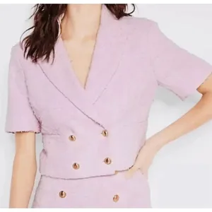 Express Pastel Spring Pink Tweed Double-Breasted Cropped‎ Blazer XS NWT thumbnail 7