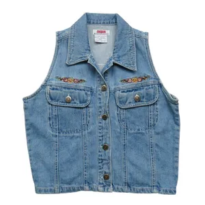 At Last & Co. 1990s Vintage Denim Floral Embroidered Vest Jean Vest Size Small thumbnail 2
