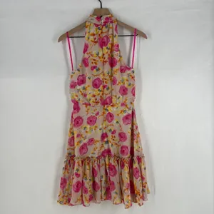 Betsey Johnson Dress Womens 4 Multicolor Floral Halter Neck Back Zip Peplum‎ Hem thumbnail 11