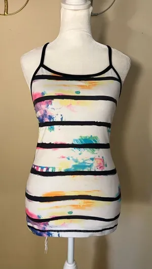 Lululemon Splatter Stripe Black White Multi Power Y Tank Top Size 4 thumbnail 1