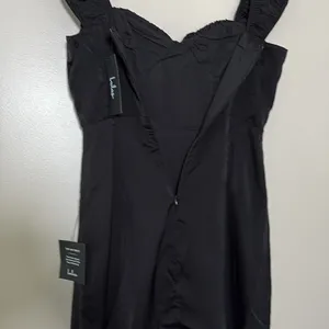 Lulus Perfected Aesthetic‎ Black Satin Ruffled Bustier Mini Dress Size S thumbnail 10