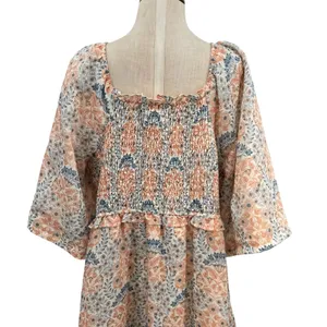 Ivy City Co. Nora Maxi Dress Floral Print Smocked Orange Blue‎ Plus Size 1X thumbnail 13