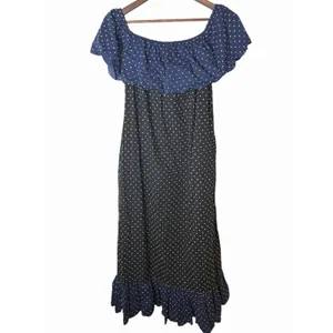 Marysia Resort Dress Black Navy White Off The Shoulder Polka Dot Scalloped Small thumbnail 6