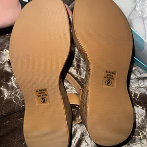 Elegant Tan Wedge Sandals with Rhinestone Accents *NEW. NEVER WORN* thumbnail 3