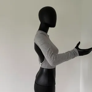 Gym Top Crop Top Long Sleeve Tee Round Neck Cropped Fitted Blouse Shirt Sport Top thumbnail 2