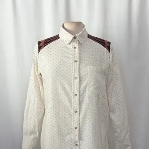 FREE PEOPLE Mixed Media Sage Buttondown Shirt Wool Western Polka Dot‎ Medium thumbnail 3