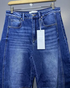 RISEN Tapered Jeans Womens 11/30 Blue Dark Wash High Rise Relaxed Stretch Denim thumbnail 1