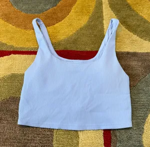 Athleta Women Light Blue Ribbed Back Cutout Sports Bra / Short Crop Top Small thumbnail 1