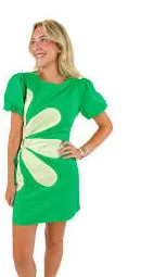 Strut & Bolt Mini Green Floral Dress with Flower and cutout thumbnail 1