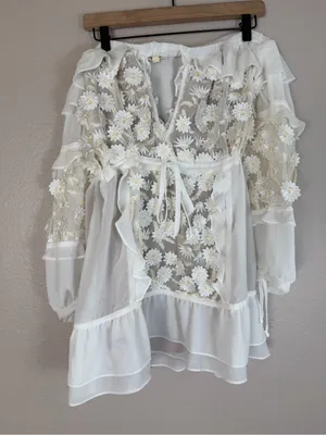 For Love & Lemons Bridal Carolina Daisy Off The Shoulder Mini Dress size Medium thumbnail 9